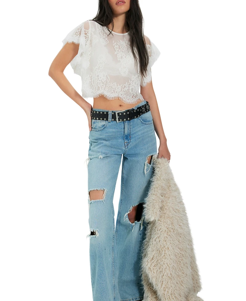 Free People Women's Lunar Ash Boat Neck Lace Top