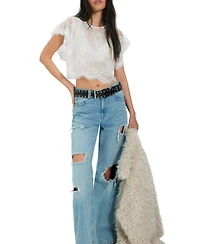 Free People Women's Lunar Ash Boat Neck Lace Top