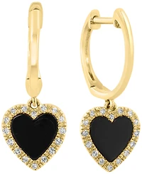Effy Collection Onyx & Diamond (1/10 ct. t.w.) Drop Earrings in 14k Yellow Gold