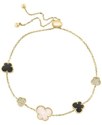 Effy Collection Freshwater Pearl (9 x 7mm), Onyx & Diamond (1/10 ct. t.w.) Bracelet in 14k Yellow Gold