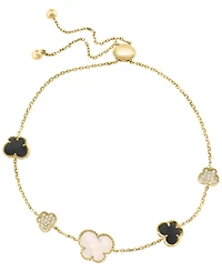 Effy Collection Freshwater Pearl (9 x 7mm), Onyx & Diamond (1/10 ct. t.w.) Bracelet in 14k Yellow Gold