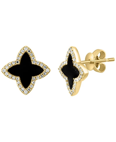 Effy Collection Onyx & Diamond (1/6 ct. t.w.) Earrings in 14k Yellow Gold