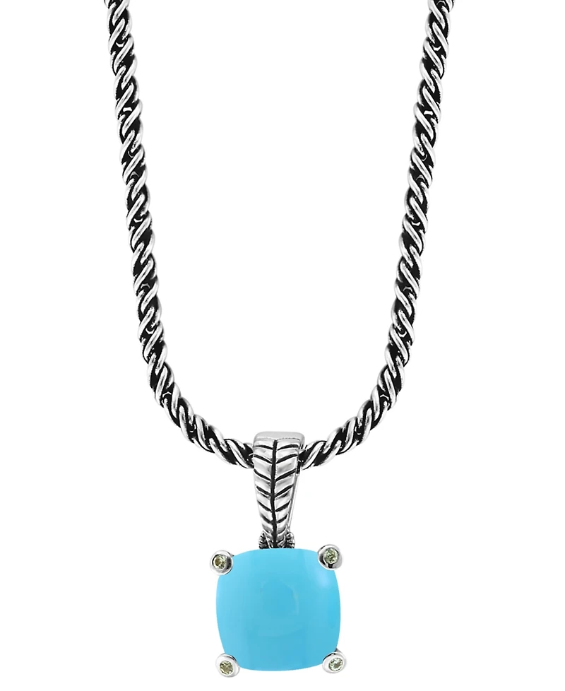 Effy Collection Diamond ( 0.03 ct. t.w.) Accent and Turquoise Pendant Necklace
