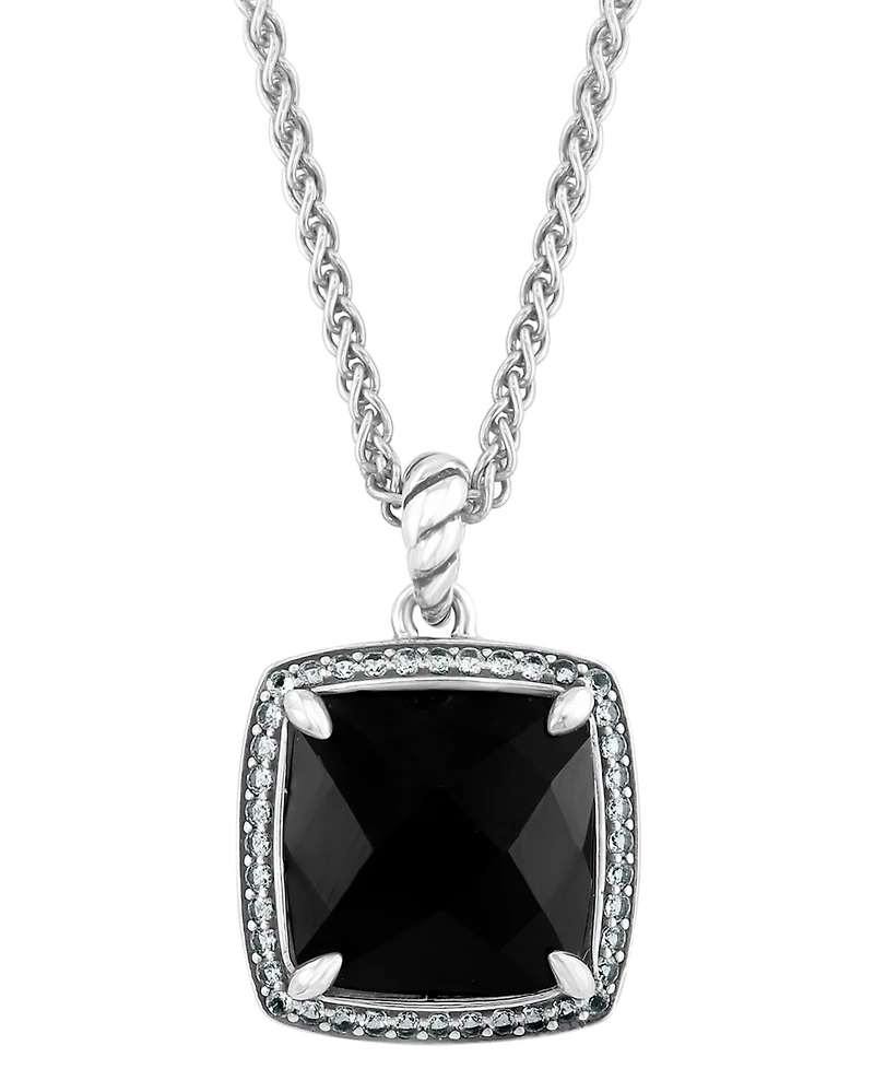 Effy Collection White Topaz (3/8 ct. t.w.) and Onyx Pendant Necklace in Sterling Silver