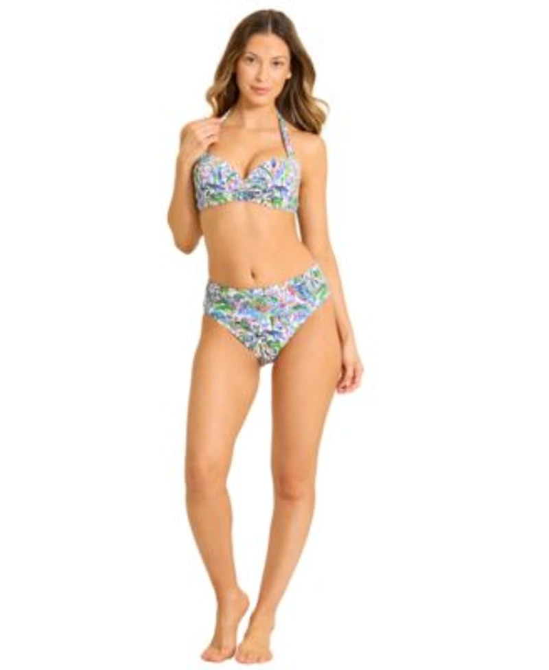 Tommy Bahama Womens V Neck Adjustable Straps Swim Top Printed High Waist Bottoms