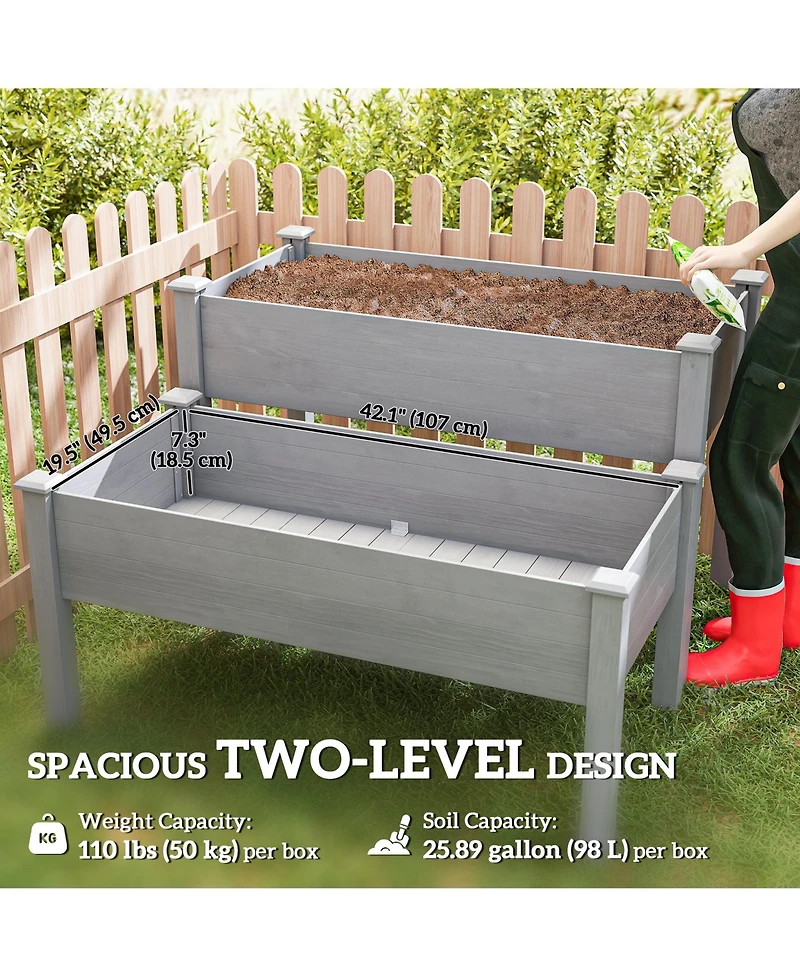 Outsunny 2 Tier Raised Garden Bed, Elevated Wooden Planter Box,