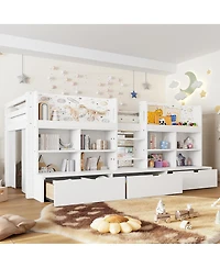 Streamdale Furniture Twin Xl Loft Bed with Multi-Storage Shelves & Curtain