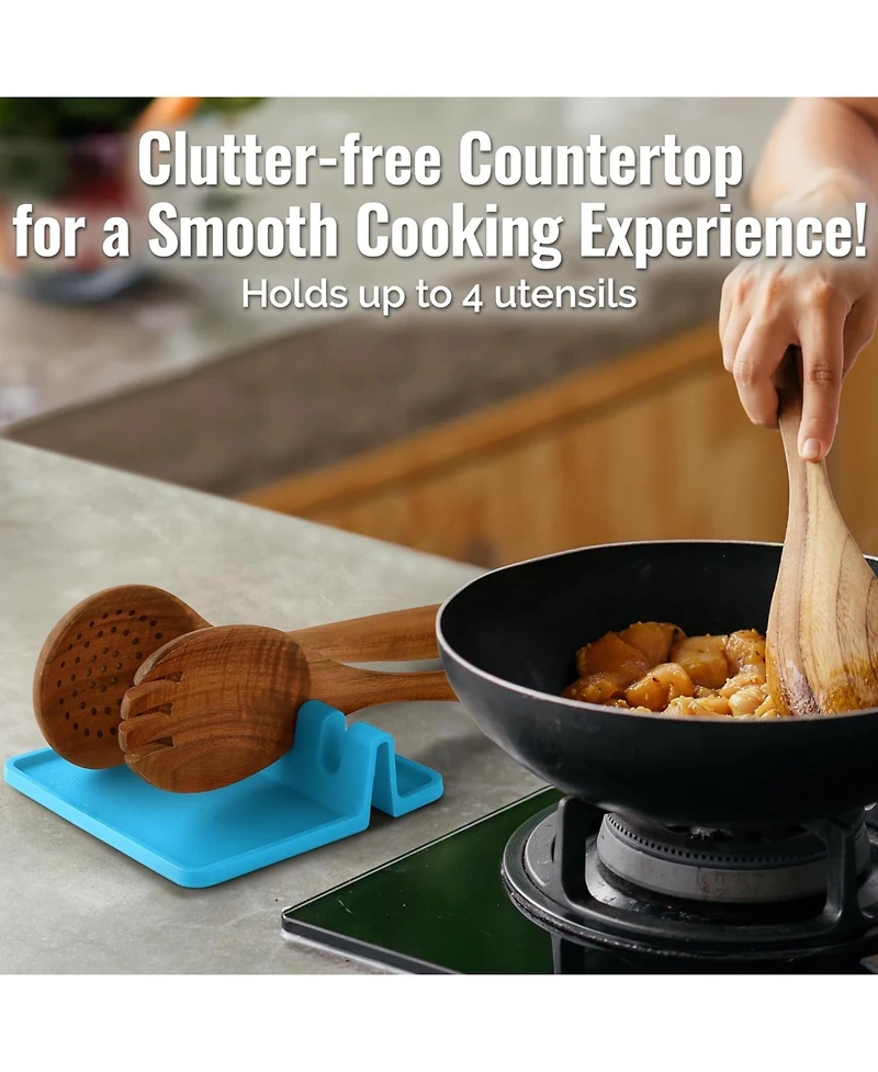 Silicone Utensil Rest with Drip Pad for Multiple Utensils - Kitchen Utensil Holder for Ladles & Tongs