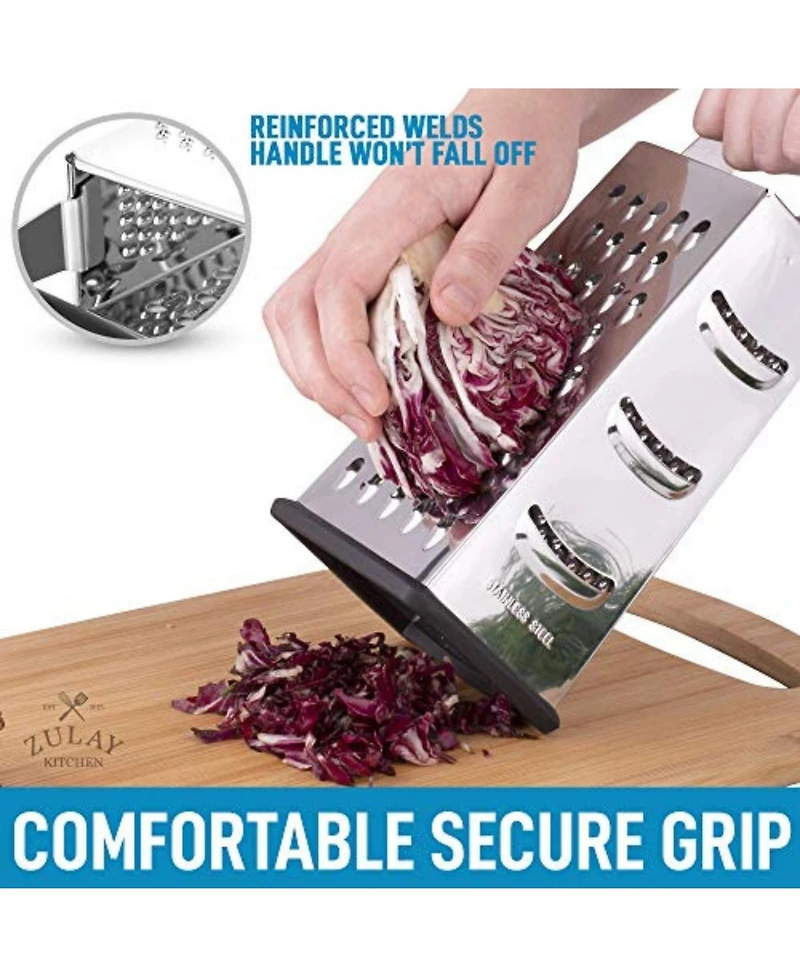 4-Sided Cheese Grater - Stainless Steel Grater With Easy Grip Handle & Anti-Skid Base (Large)