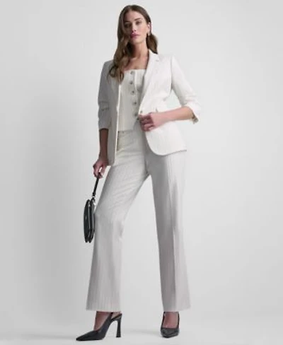 Dkny Petite Pinstripe Notch Collar Jacket Modern Fit Flared Pants