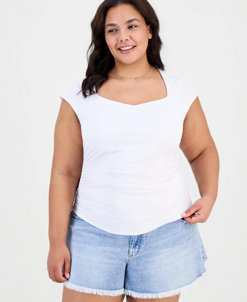 Full Circle Trends Trendy Plus Yummy Ruched Square-Neck Shrug Top