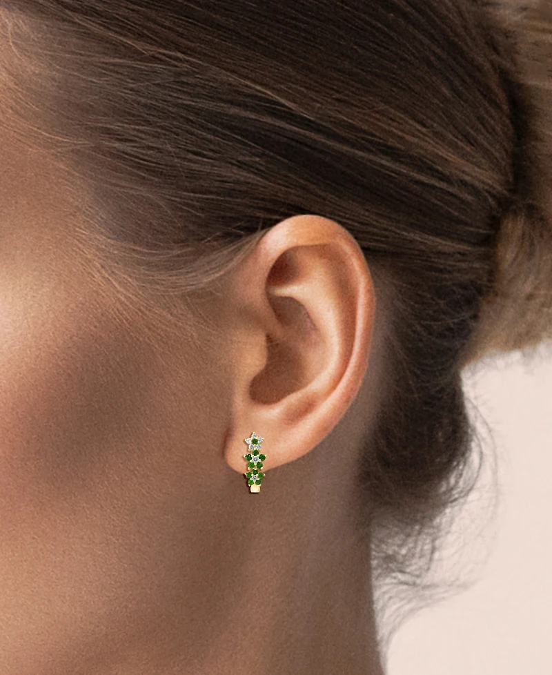 Lali Jewels Emerald (1/3 ct. t.w.) & Diamond (1/8 ct. t.w.) Extra-Small Hoop Earrings in 14k Yellow Gold, 0.15"