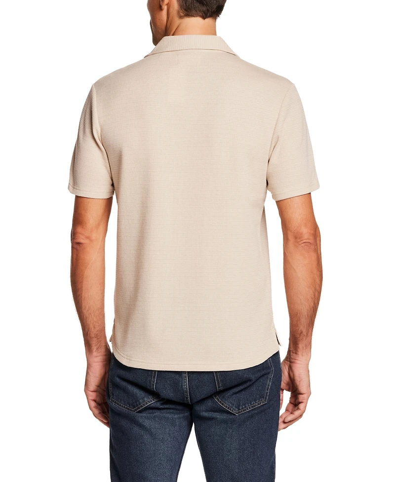 Weatherproof Vintage Men's Short-Sleeve Variegated Microstripe Coatfront Knit Shirt