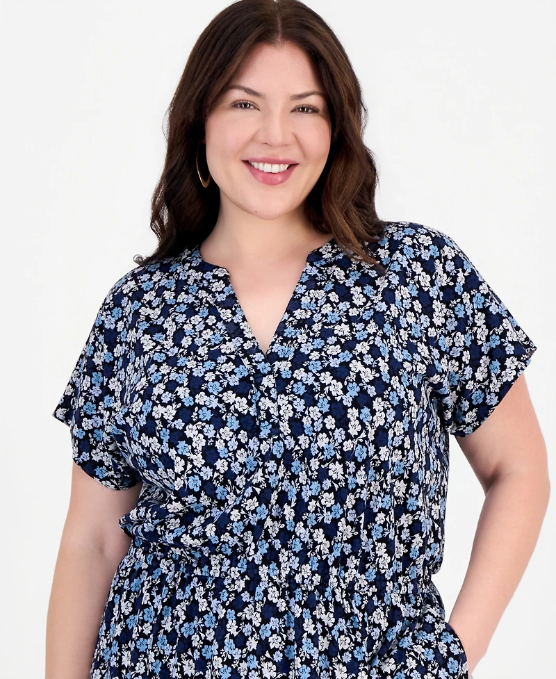 Style & Co Plus Floral Flared Knit Midi Dress, Macy's Exclusive