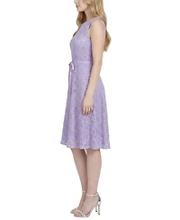 Ny Collection Women's Sleeveless Lace Belted Dress
