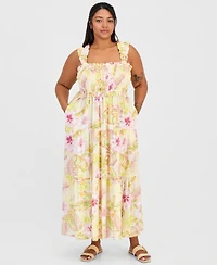 Full Circle Trends Plus Size Poof Strap Square Neck Rayon Dress
