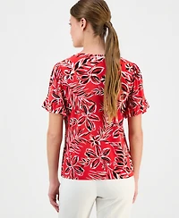 Anne Klein Essentials Petite Printed Ruffled-Sleeve Top