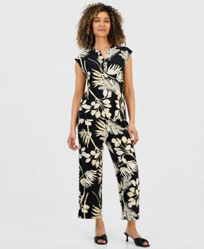 Anne Klein Essentials Petite Printed Short Sleeve Top Cropped Pants