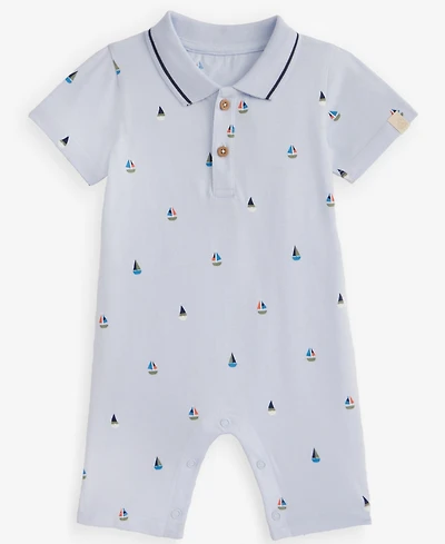 First Impressions Baby Boys' 0M-24M Cotton Sailboat-Print Polo Sunsuit, Macy's Exclusive
