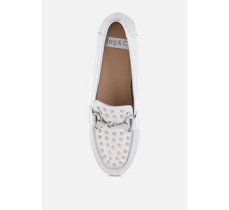 Estafa Horsebit & Studs Metallic Pleather Loafers Women