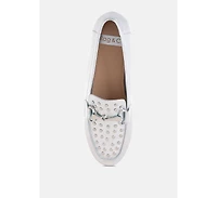 Estafa Horsebit & Studs Metallic Pleather Loafers Women