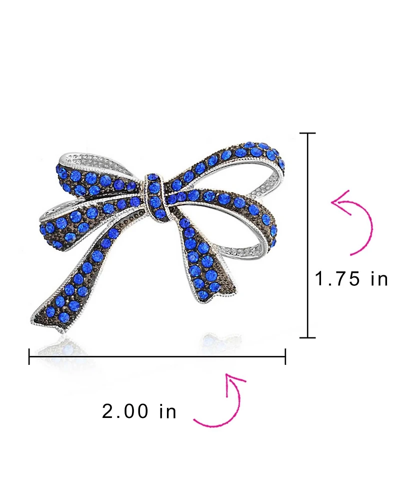 Bling Jewelry White Crystal Statement Ribbon Bow Brooch Pin Silver Plated