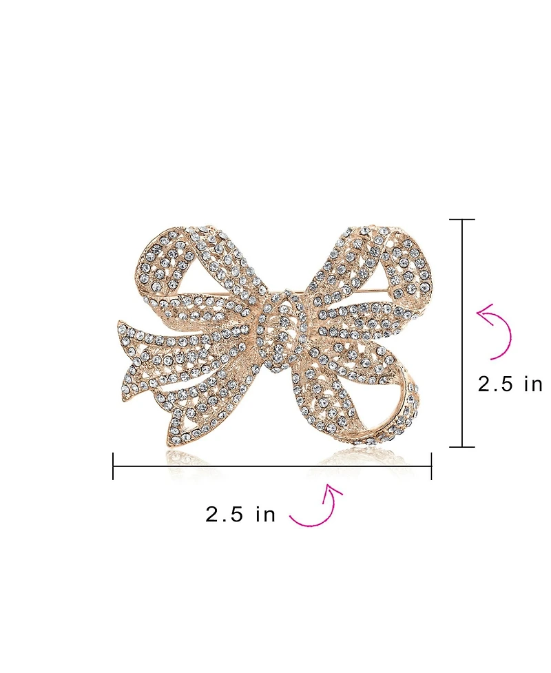 Bling Jewelry Victorian Style Royal Crystal Pave Filigree Ribbon Brooch Pin Silver Plated