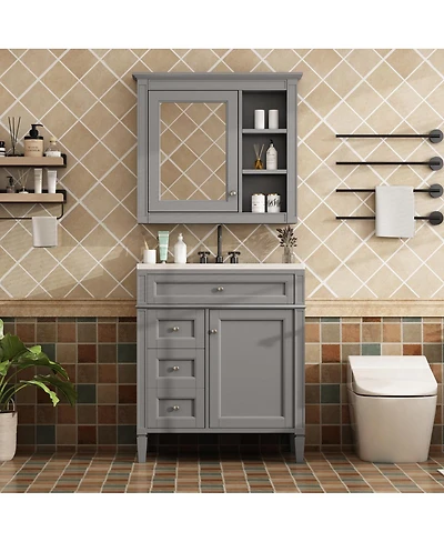 Sillysis 30'' Bathroom Vanity Set with Mirror Cabinet, Solid Wood & Mdf, Soft Close Drawers, Ample Storage for Modern Bathrooms