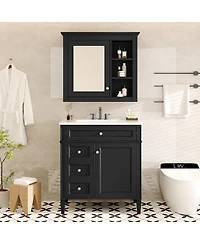 Sillysis 30'' Bathroom Vanity Set with Mirror Cabinet, Solid Wood & Mdf, Soft Close Drawers, Ample Storage for Modern Bathrooms