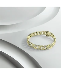 Men's Sterling Silver Iced Out Cubic Zirconia Braided Cuban Chain Bracelet