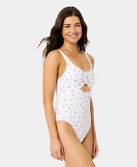 California Waves Women's Ditsy Wide Rib Tunneled One-Piece Swimsuit