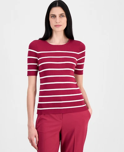 Tahari Asl Women's Striped Short-Sleeve Sweater Tee