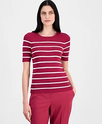 Tahari Asl Women's Striped Short-Sleeve Sweater Tee