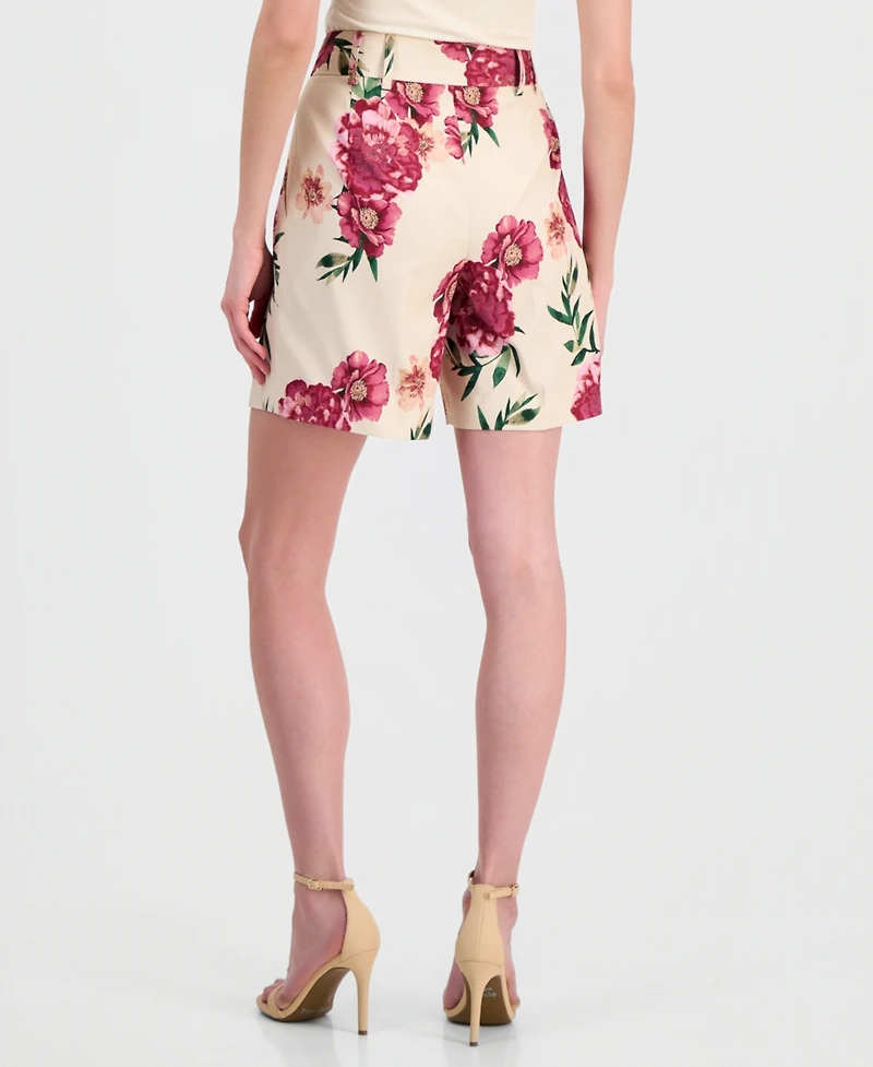 Tahari Asl Women's Floral-Print Pleated Shorts