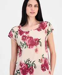 Tahari Asl Women's Pleated Floral Boat-Neck Top