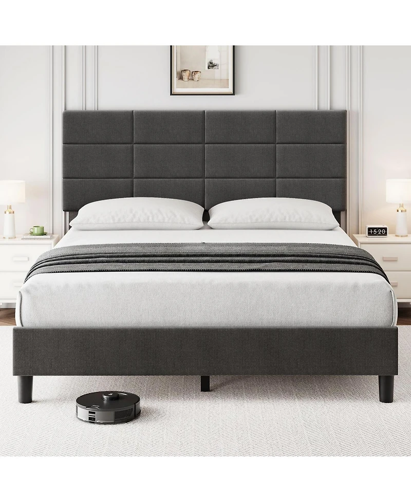 Gaomon Platform Bed Frame, Linen Upholstered King Bed Frame, Wooden Slats Support, No Box Spring Needed