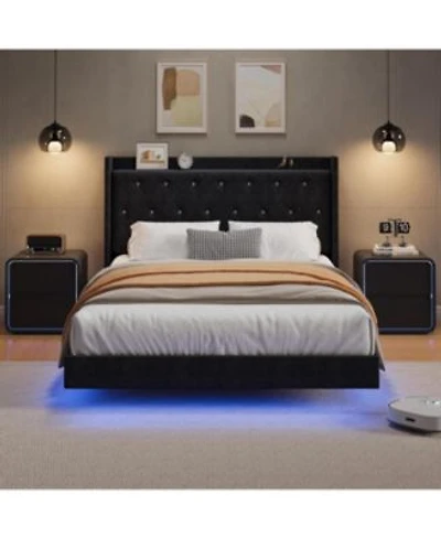 Gaomon Full Size With 2 Storage Drawers Upholstered Headboard Built In Charging Station Sturdy Metal Slats