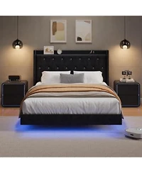 Gaomon Full Size With 2 Storage Drawers Upholstered Headboard Built In Charging Station Sturdy Metal Slats