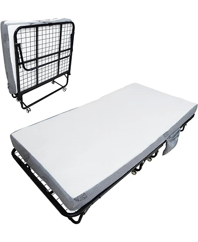 gaomon Folding Bed with Mattress, 75" x 38" Folded Bed with 5 Memory Foam Mattress and Sturdy Metal Frame, Rollaway Guest Beds on Wheels for