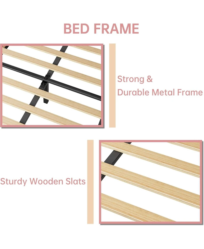 gaomon Twin Bed Frame with Shell Headboard, Velvet Upholstered Bed Frame with Adjustable Headboard, Girl Platform Strong Wood Slat Support