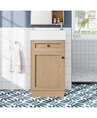 Sillysis 18.5" Rustic Bathroom Vanity with Resin Sink, Soft Close Door & Adjustable Shelf for Small Spaces