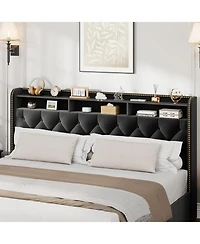 gaomon King Size Bed Frame with 4 Storage Drawers, Velvet Fabric Upholstered Platform Bed with Tufted Headboard, Wooden Slats, No Box Spring Required