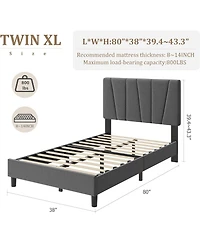gaomon Twin Xl Platform Bed Frame with 3-Level Adjustable Headboard, Linen Upholstered Bedframe with Noise-Free Slats, Mattress Foundation