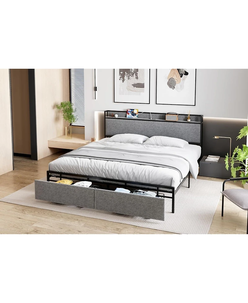 gaomon King Upholstered Bed with Usb & 2 Drawers