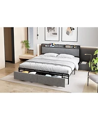 gaomon King Upholstered Bed with Usb & 2 Drawers