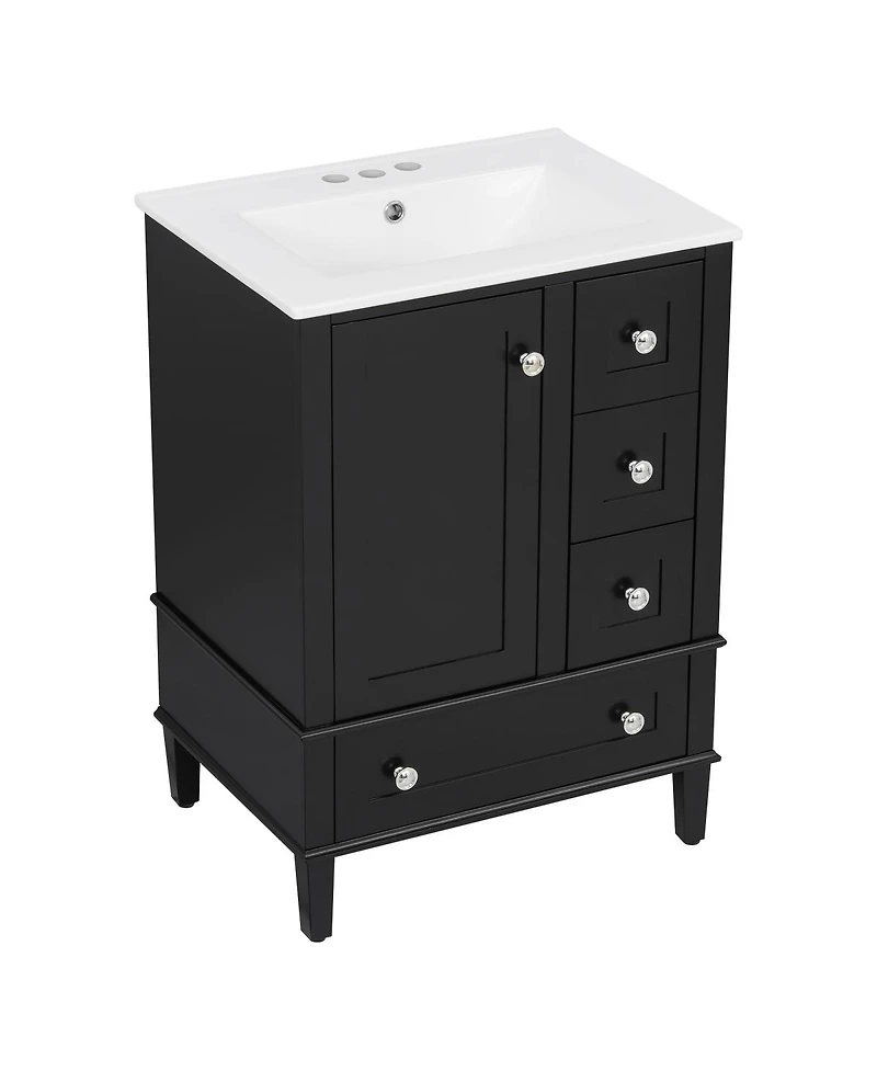 Sillysis 24" Bathroom Vanity with Sink, Modern Multi-Drawer Storage Soft Close, Easy Assembly for Small Spaces