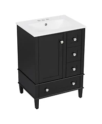 Sillysis 24" Bathroom Vanity with Sink, Modern Multi-Drawer Storage Soft Close, Easy Assembly for Small Spaces