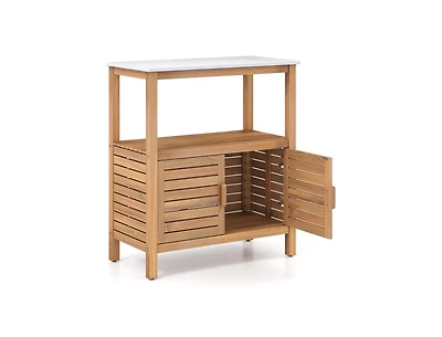 Slickblue Acacia Wood Outdoor Potting Bench with Storage & Louvered Doors