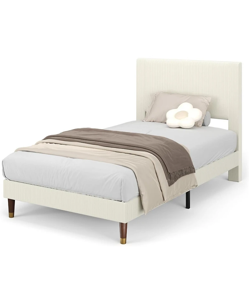 gaomon Frame Upholstered Platform Bed with Fabric Headboard, Non-Slip and Noise-Free, Wooden/Metal Slats Support