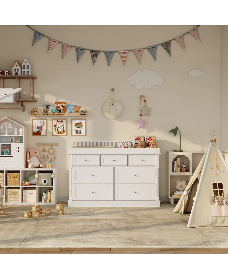 Homsee Changing Table with 7-Drawers, Guardrail Top, Anti-Tip Safety Feature